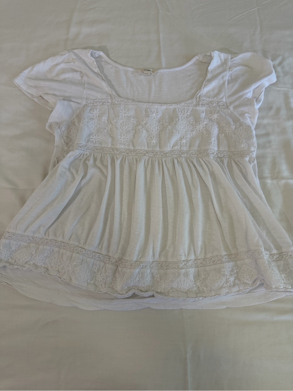 Lucky Brand White Embroidered Scoop-Neck Tunic